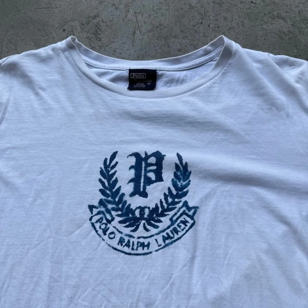 Vintage 90s Polo Ralph Lauren Greek Leaf Crown Preppy Boxy Shirt XL White